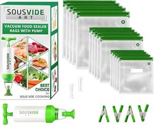 SOUSVIDE ART 37pcs Reusable Vacuum Seal Bags with Vacuum Sealer - 30 Cooking and