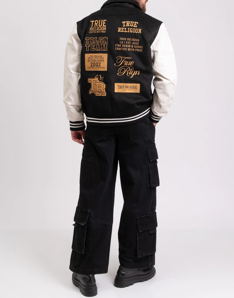 RRP€284 TRUE RELIGION Knit Jacket Size L Wool Blend Lined Coated Embroidered - Image 2 of 4