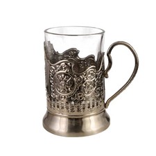 Teeglas mit Metallfassung Retro Glastasse mit Metallhalter hitzebest&auml;ndig