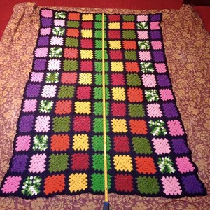 Crocheted Multi-colored Granny Squared Blanket 6 Ft X 4 Ft