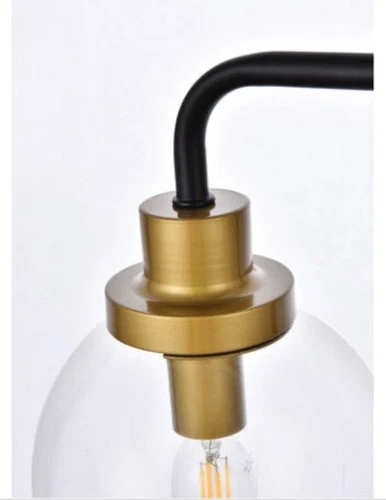 Living District Hanson 2-Light Metal Bath Sconce w/Clear Shade in Black/Brass - Picture 5 of 6