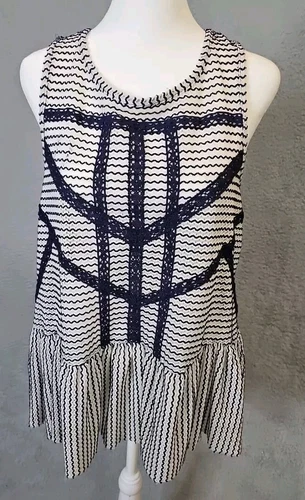 OFF WHITE Free People top peplo in pizzo senza maniche blu navy e bianco sporco taglia M donna