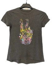 Women's XS / Modern Lux Peace Sign Tee / Dark Gray/Neon Used / Great Gift 