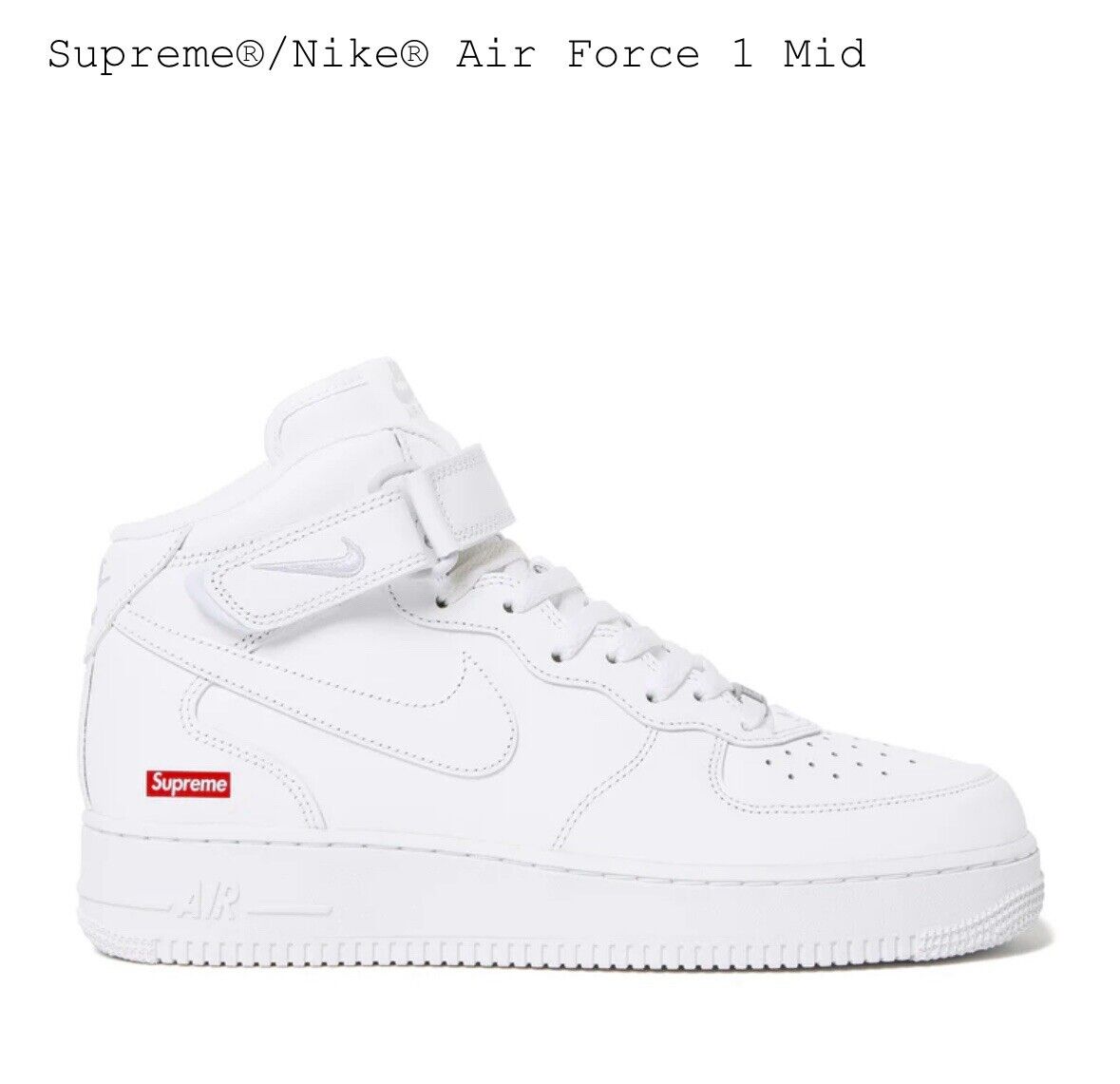 Brand New Supreme® x Nike® Air Force 1 Mid White - Size 9.5 Brand New Supreme® x Nike® Air Force 1 Mid White - Size 9.5