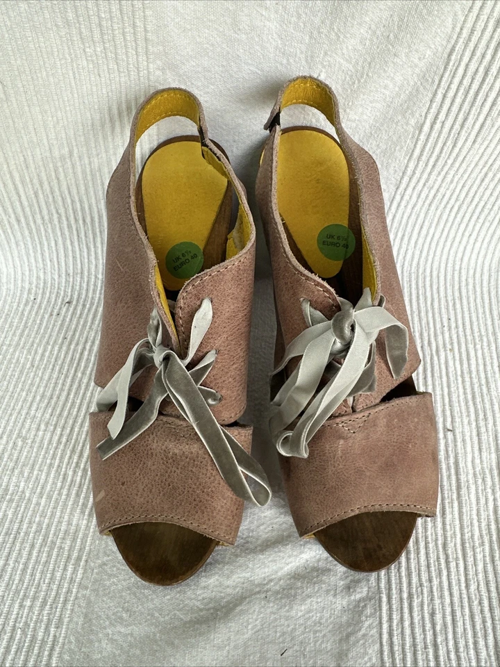 Sanita Stone Spica Plateau Cuero Nobuck Suela de Madera Zueco Sandalia Tacón Polonia 40 Foto 2 de 4