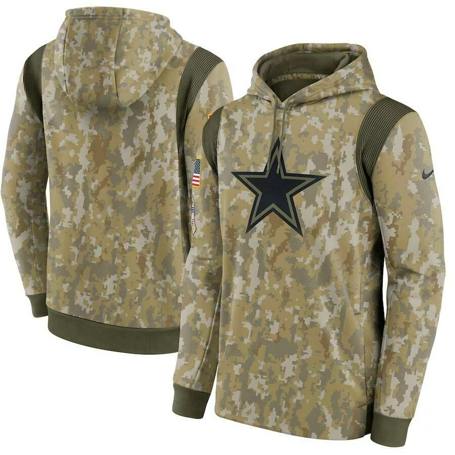 Dallas Cowboys NFL 2021 Men s Nike Camo Salute To Service Pullover Hoodie NWT