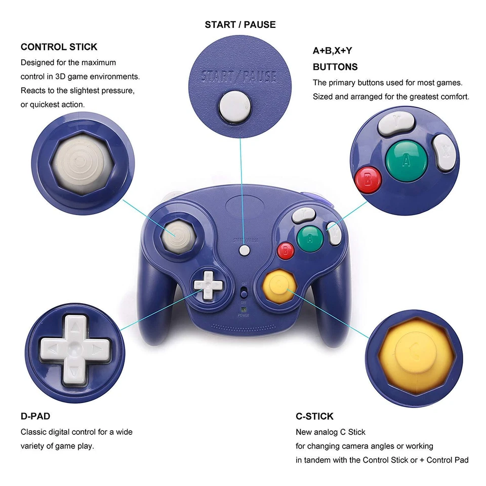 Gamecube Controller Wireless With Adapter Wavebird for Classic Wii GC NGC Blue - Image 2 of 4