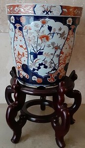 Antique Chinese Kangxi Imari Glazed Porcelain Jardiniere Planter Flowers& Birds