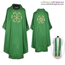 NEW Green Gothic Chasuble & Stole Set, Gothic Vestment, Casulla, Casel