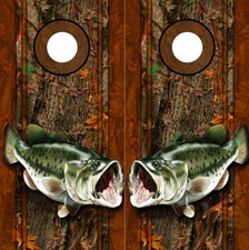 Cornhole Decals Wraps Fishing Graphics Bass Fish Oak Ambush Camouflage 00r/00L