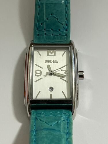 Michael Kors Women's Silver Tone Watch with teal Leather Band MK2048 untested - Afbeelding 1 van 7