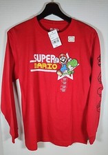 Super Mario Boys Long Sleeve Graphic Tshirt Sz L 14-16 Red Cotton