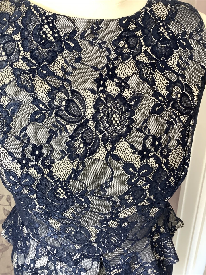 Bhs 10 Vestido Damas Azul Gris Encaje Peplum Boda Cóctel Inteligente Baile de graduación Sin mangas Foto 3 de 4