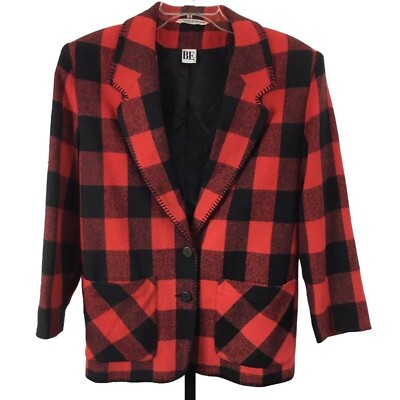 Vintage Buffalo Plaid Blazer Womens M Red Black Oversized Boxy Made in  Poland