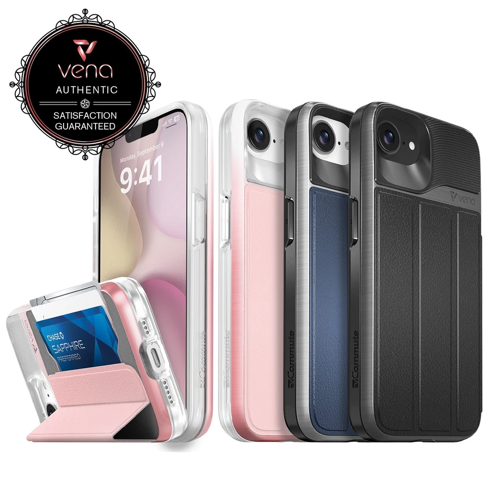 Vena vCommute para Apple iPhone 16e Cartera Estuche Cuero Cubierta Abatible Soporte