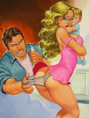 Original Mexican comic pulp, cover, art painting Sexy Blonde Babe Breasts Pinup