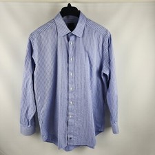 David Donahue Shirt Mens 17 - 34/35 Dress Button Up Long Sleeve Blue Size