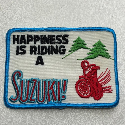 VTG c 1970s/1980s HAPPINESS RIDING SUZUKI Red Motorcycle Patch (Bike Biker) 00at