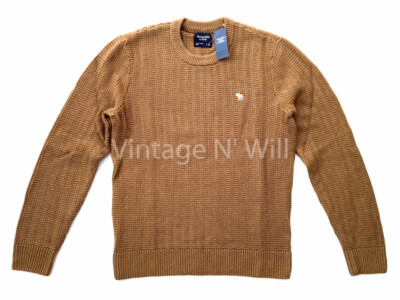 Abercrombie Fitch Mens L Brown/ Beige Embroidered Moose Stitch Crew Sweater | eBay