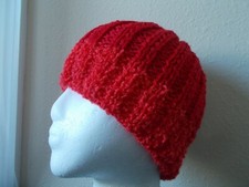 Hand knitted cozy and warm wool blend hat, red