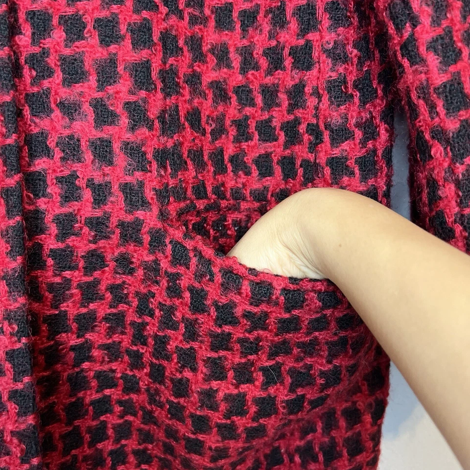 Blazer De Colección Lord & Taylor Mujer Pata de Gallo Tweed Rojo Negro Lana Mohair Talla 10 Foto 3 de 4