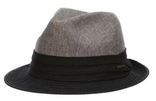 STETSON * MENS GREY BLACK FEDORA HAT * L * NEW PANAMA STYLE TOYO STRAW SUN SHADY