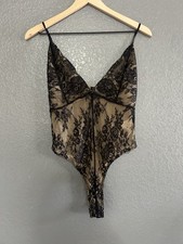 NEW Shinestar Black Sleeveless Bodysuit Top Women's Medium Floral Mesh