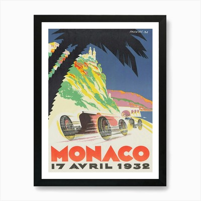 Vintage Monaco 17 Avril 1932 Art Pr Framed Wall Art Poster Canvas Print Picture