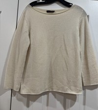 The Row Ivory Boxy Boatneck Cashmere Pullover Sweater Sz S