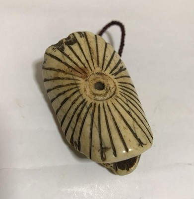 Japanese Netsuke, Hand-Carved, Chrysanthemum, Longevity & Nobility, Deer antler