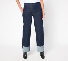 Susan Graver Petite Stretch Denim Cuffed Jean - Indigo Sz 8P a703502