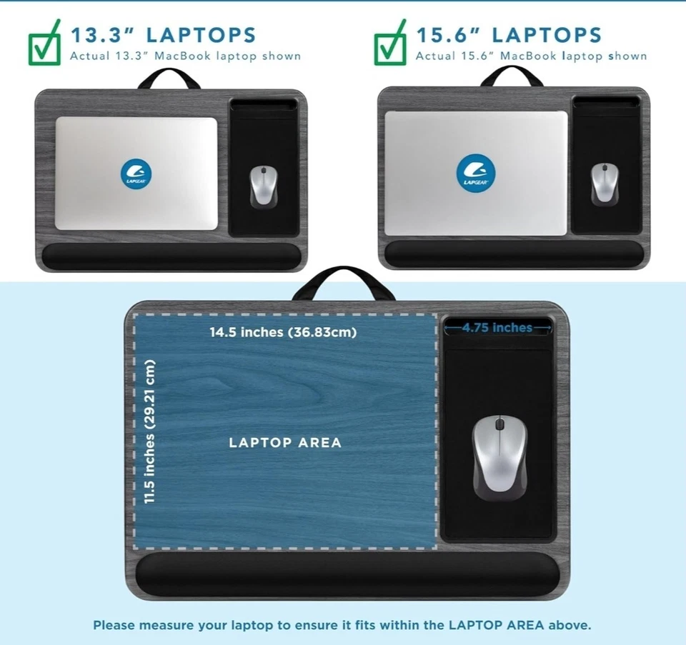 Lapgear Gray Woodgrain Lap Desk With Mouse Pad And Phone Slot Up To 15.6" Laptop - Image 4 of 4