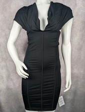 ASOS DESIGN Black Solid Bodycon Mini Dress V-Neck Short Sleeve Pleated US 2