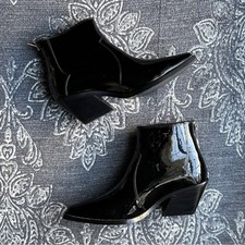Anine Bing Tania Pointed Toe Ankle Boots in Black Patent Size 37
