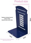 2 Pack Metal Bookends for Shelves, Telephone Booth  Non Skid Heavy Book Blue — photo 2