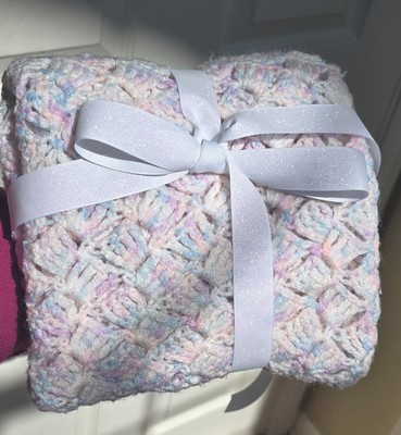Hand Crochet Baby Blanket Shell Stitch Blue Lilac White Pink 