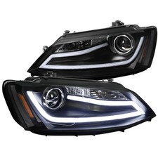 Fits Black 2011-2014 Vw Volkswagen Jetta Mk6 Led Strip Projector Headlights Pair
