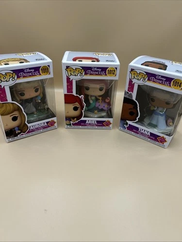 3 Funko Pop! Disney Princess Tiana 1014 Aurora 1011 Ariel 1012 Excellent Cond…