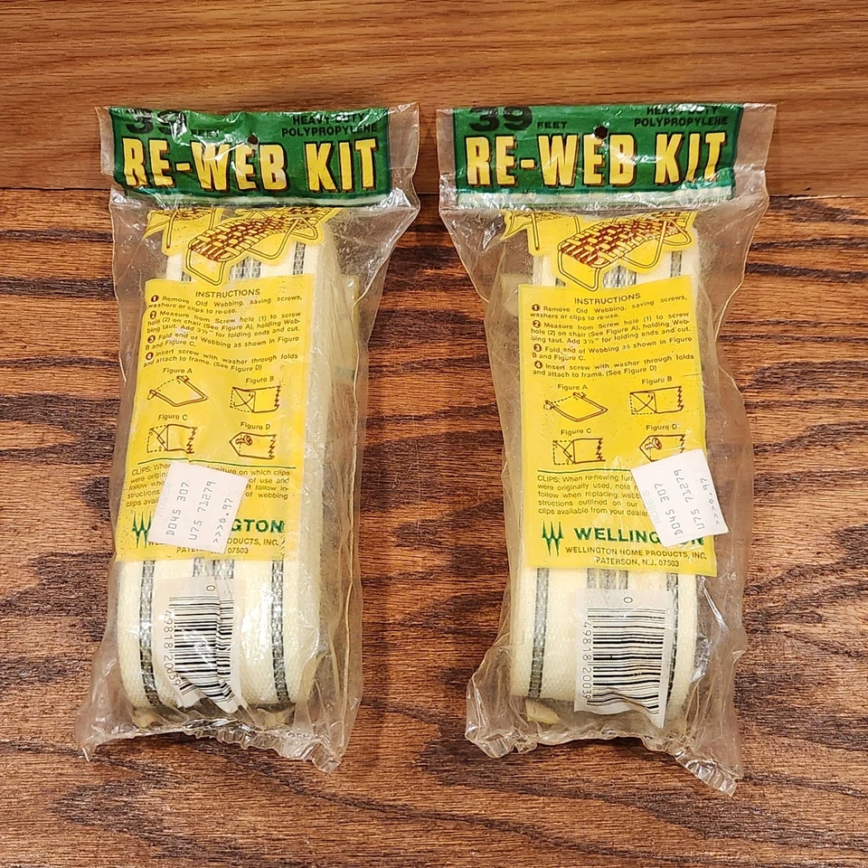 Kit de 2 sillas de césped Wellington vintage re-web NOS amarillo negro rayas 39 pies EE. UU. Foto 2 de 4