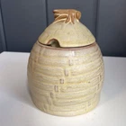 1950’s  Frankoma  Beehive Honey Pot with Bee Finial Lid Glaze  #803 Tan Cream