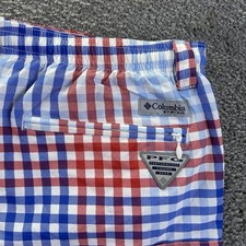 Columbia Swim Trunks PFG Men  s Backcast Shorts Size M Red White Blue Plaid USA