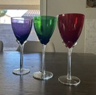 Set of 3 Stemmed Glass Wine Glasses Multicolor Blue Green Red Murano — photo 2