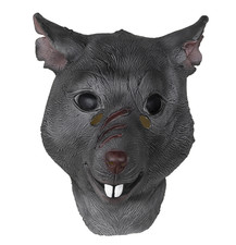 Grey Scarred Rat Latex Full Head Mask Halloween Cosplay Fancy Dress Costume Prop