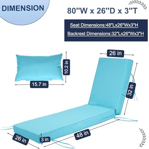 Chaise Lounge Cushions Outdoor with PP Cotton Pillow, Waterproof Chair - Picture 4 of 6