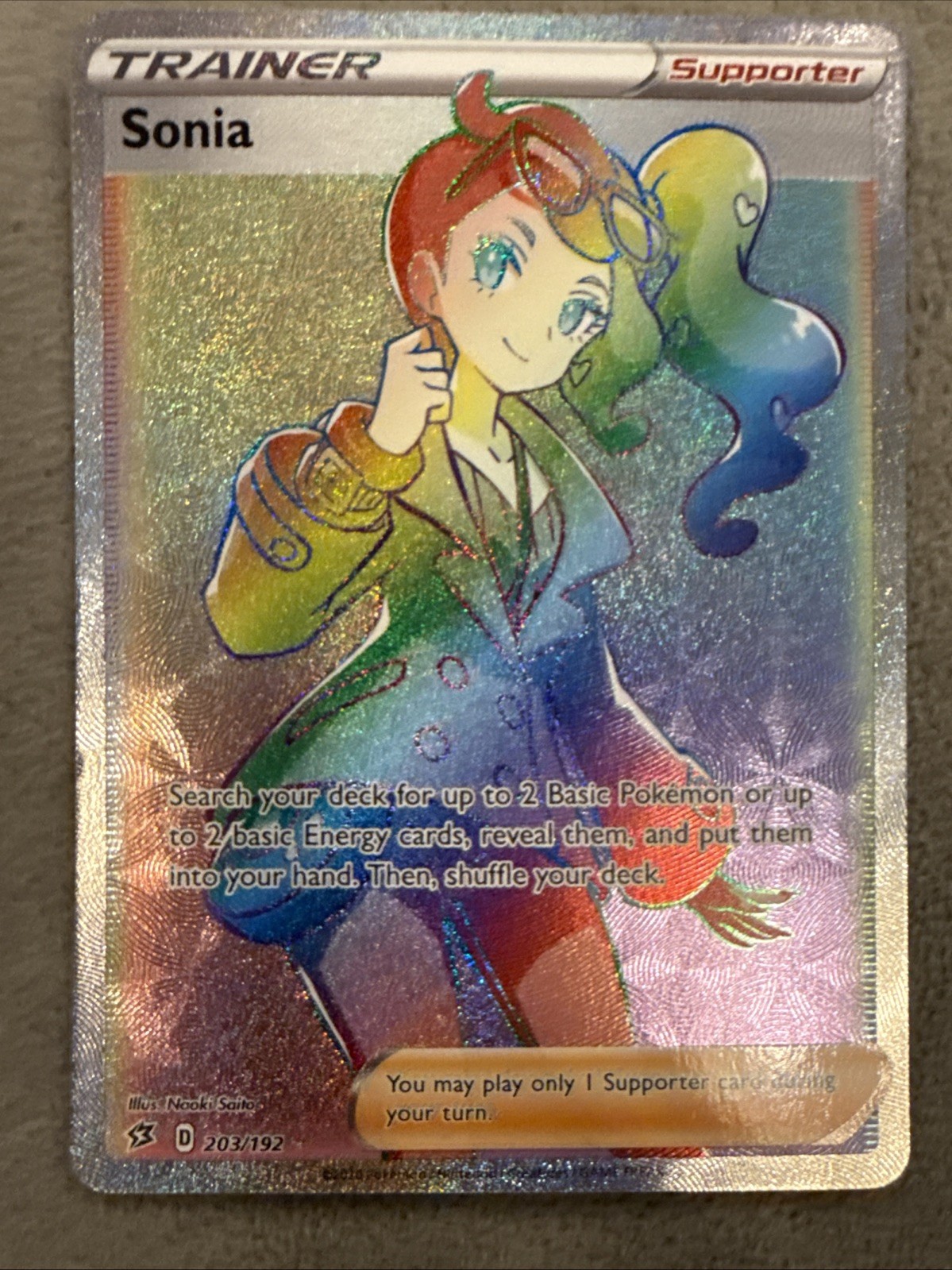 Pokemon Sonia (Secret) 203/192 Swsh02: Rebel Clash Holo Rainbow (NM)