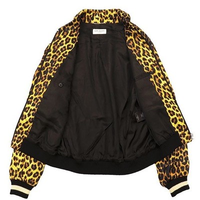 SAINT LAURENT PARIS Leopard Studded Bomber Jacket Size 44 Yellow