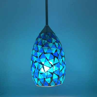 1 Light  Mini Pendant Kichen Lsland or Bar-Blue Glass And  Satin Nickel Finish