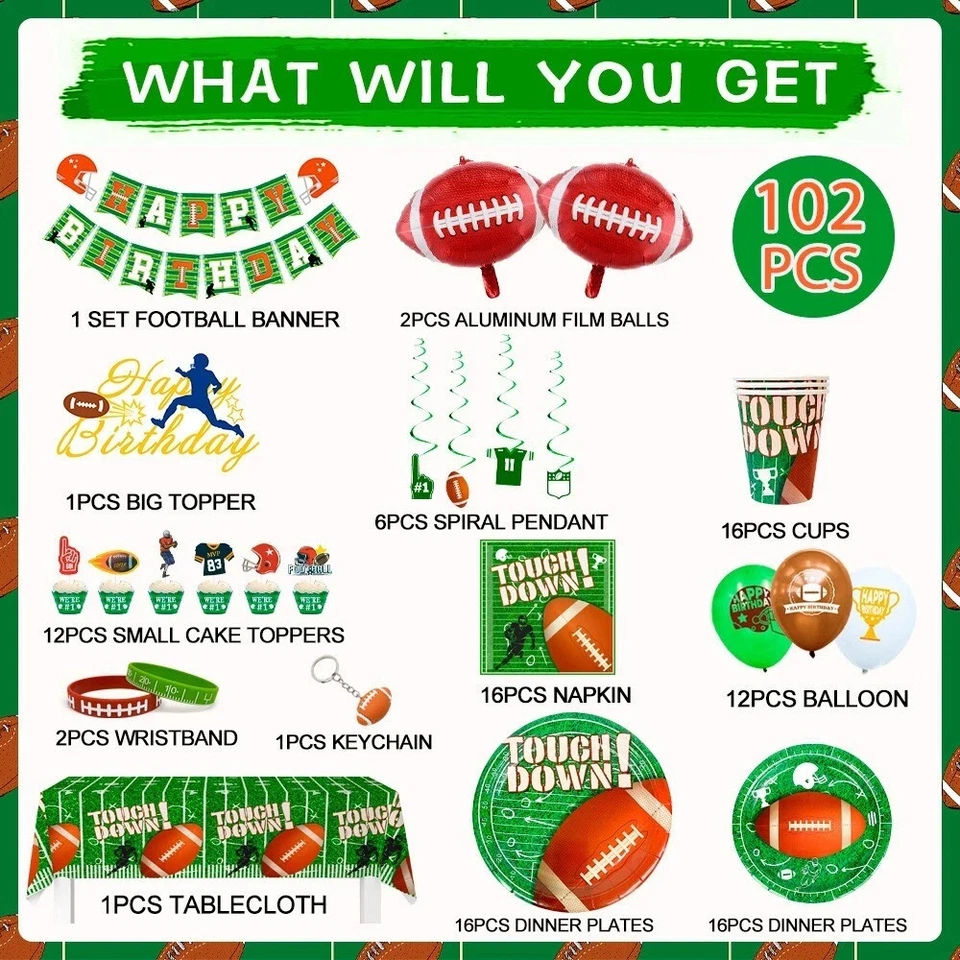 Football Party Supplie Football Birthday Party Decoration&Tableware Set kid - Image 2 of 3