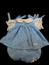 Cabbage Patch Kids Jesmar Blue Checker Gingham Flowers Shoulder Tie Dress Cpk