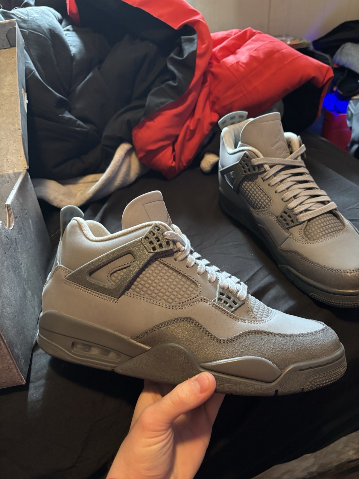 Jordan 4 Wet Cement with box. Never worn out only time worn was to try them on.  thumbnail 8